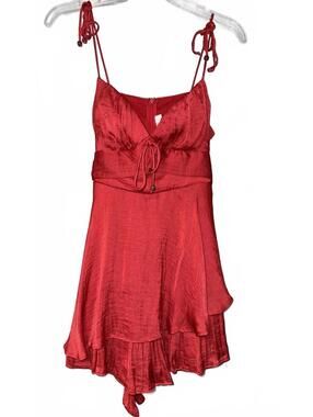 American Threads Red Satin Tie-Strap Dress Large